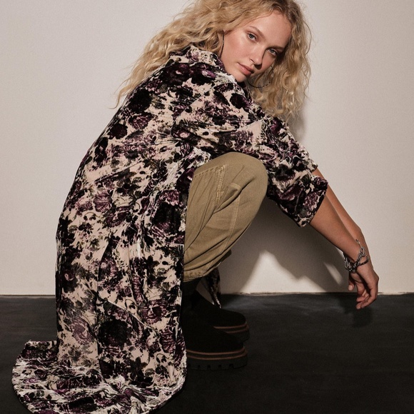 Free People Simone Velvet Duster Antique Combo NEW - Picture 4 of 6